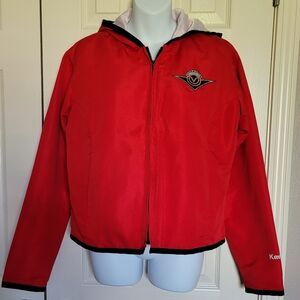 Kawasaki Vulcan Women's Motorcycle Hooded Windbreaker Jacket - Red, Sz L - EUC
